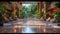 Lavish hotel lobby with marble floors lush plants