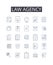 law agency line icons collection. Frugality, Allocation, Saving, Expenses, Planning, Prioritizing, Cost-effective vector