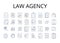 law agency line icons collection. Legal firm, Judicial bureau, Court company, Attorney association, Law house, Justice