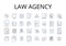 law agency line icons collection. Legal firm, Judicial bureau, Court company, Attorney association, Law house, Justice