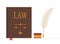 Law book with quill pen and inkwell vector illustration