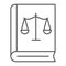 Law book thin line icon, justice and law, book with libra sign, vector graphics, a linear pattern on a white background.