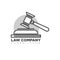 Law company office monochrome logotype with judges wooden hammer