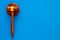 Law and court. Lawyer, attorney, judge concept. Judge gavel on blue background top view copy space