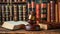 Law firm courtroom adorned with judge\\\'s gavel and books, epitomizing legal expertise. Ai Generated