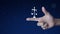 Law flat icon on finger over fantasy night sky and moon, Business legal service concept