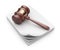 LAW hammer on documents. Legal concept. 3D Icon