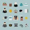 Law and judgment concept flat icons set