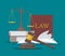 Law and justice concept vector illustration in flat style. Design elements, symbols, icons