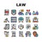 Law Justice Dictionary Collection Icons Set Vector