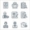 law and justice line icons. linear set. quality vector line set such as lawyer, policeman, prisoner, legal document, quill, lawyer