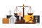 Law and justice set isolated on white, flat vector illustration. Judge, hammer, holy bible, court, case, scales, police