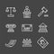 Law and Legal Icon Set with Judge, Jury, and Judicial icons