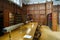 Law library with elegant carved wood paneling