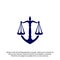 Law office logo in the form of shield with greece column and scales. The judge, Law firm Vector