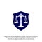 Law office logo in the form of shield with greece column and scales. The judge, Law firm Vector