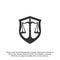 Law office logo in the form of shield with greece column and scales. The judge, Law firm Vector