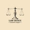 Law office logo with scales of justice illustration. Vector vintage attorney, advocate label, juridical firm badge.