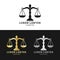 Law office logos set with scales of justice illustration. Vector vintage attorney,advocate labels,juridical firm badges.