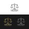 Law office logos set with scales of justice illustration. Vector vintage attorney,advocate labels,juridical firm badges.