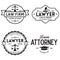 Law office logotypes set with scales of justice, gavel etc illustrations