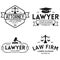 Law office logotypes set with scales of justice, gavel etc illustrations