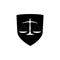 Law shield icon, Protection shield with Justice scales glyph icon