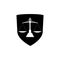 Law shield icon, Protection shield with Justice scales glyph icon