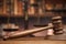 law theme, mallet of the judge, justice scale, books, wooden desk