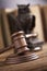 Law theme, mallet of judge, wooden gavel