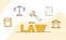 Law typography word art background of icon book scale gavel court with outline style