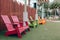 Lawn chairs in Center Lake Park, a public park in the city of Oviedo, Florida