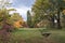 Lawn and ditch in an ornamental garden in autumn