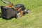 A lawn mower cuts the grass. A lawnmower shaves the lawn. Gardener`s job