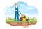 Lawn Mower Cutting Green Grass, Trimming and Care on Page or Garden in Flat Cartoon Illustration