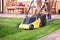 Lawn mower, green grass, equipment, mowing, gardener, care, work, tool, home, housekeeper in work