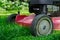 Lawnmower, cutting fresh green gras