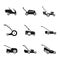 Lawnmower grass garden icons set, simple style