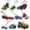 Lawnmower icons set cartoon vector. Roller lawn