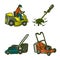 Lawnmower icons set, hand drawn style