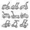 Lawnmower icons set, outline style