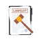 Lawsuit Court Documents. Wooden hammer icon. Vector illustration.