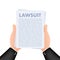 Lawsuit paper. Law document process. Vector stock illustration.