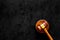 Lawyer or attorney concept. Judge gavel on black background top view copy space