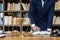 Lawyer businessman reading law book and agreement contract