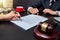 Lawyer Detail of a judge sitting at his desk