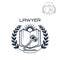 Lawyer vector emblem of wreath, book and gavel