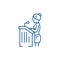 Lawyer woman,speech in court line icon concept. Lawyer woman,speech in court flat vector symbol, sign, outline