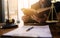 Lawyers read law books while sitting at their desks