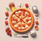 lay flat melted mozzarella cheese tomato and basil pizza ready to eat illustration